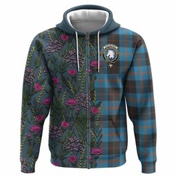 ScotsTee Shop Scottish Horsburgh Family Crest Tartan Hoodie Scottish Thistle Flower Half Style