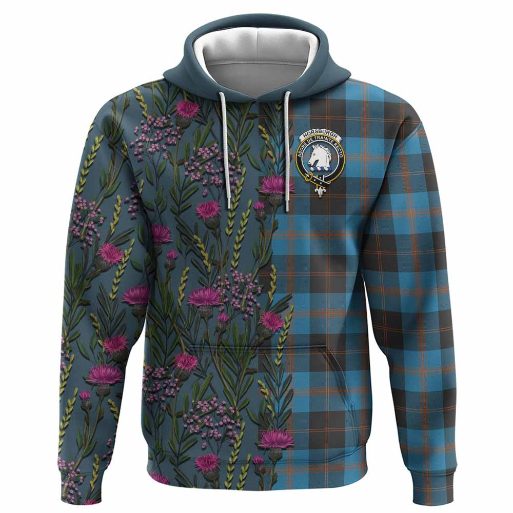 ScotsTee Shop Scottish Horsburgh Family Crest Tartan Hoodie Scottish Thistle Flower Half Style