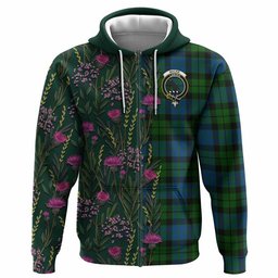 ScotsTee Shop Scottish MacKie (McKie) Family Crest Tartan Hoodie Scottish Thistle Flower Half Style