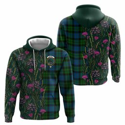 ScotsTee Shop Scottish MacKie (McKie) Family Crest Tartan Hoodie Scottish Thistle Flower Half Style