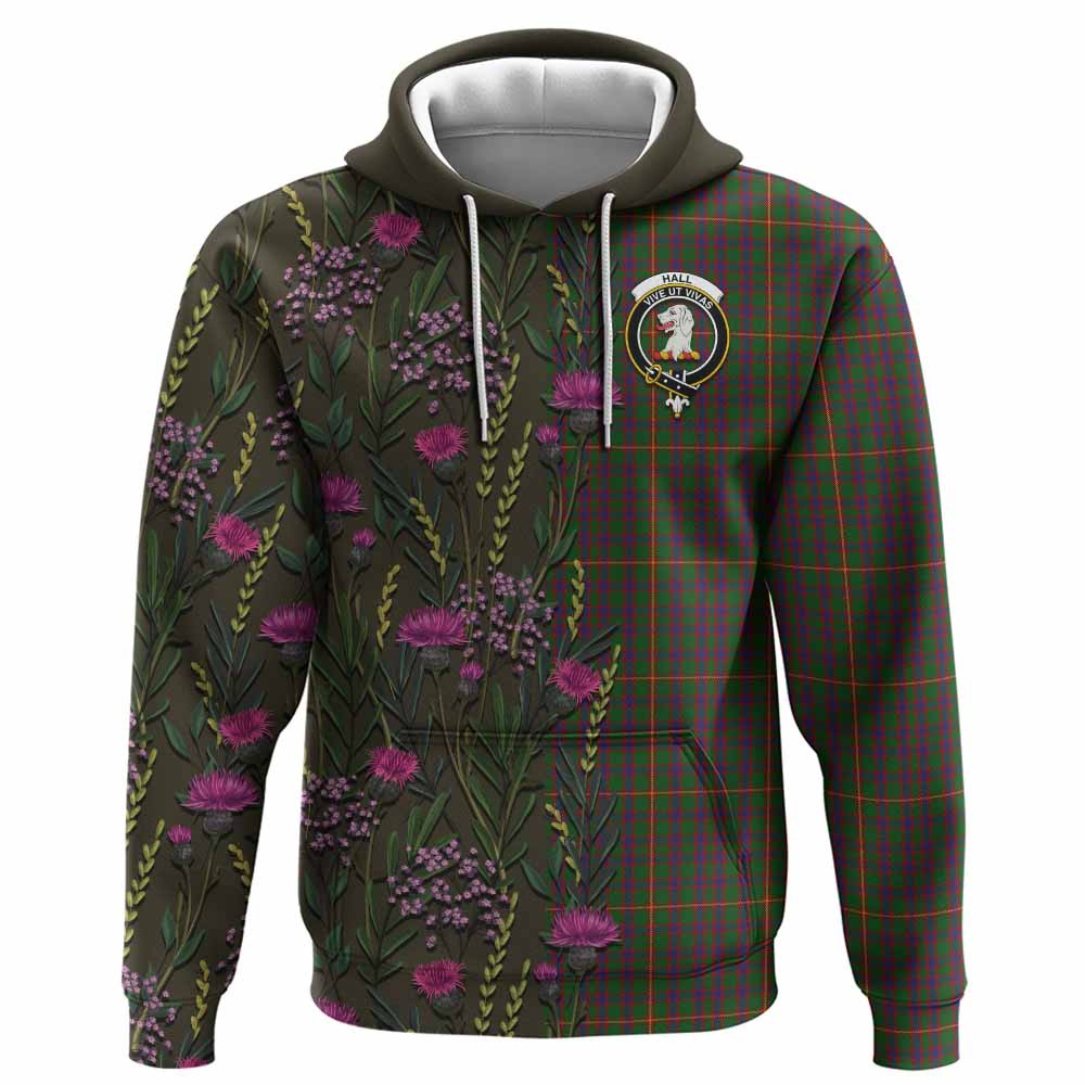 ScotsTee Shop Scottish Hall Family Crest Tartan Hoodie Scottish Thistle Flower Half Style