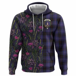 ScotsTee Shop Scottish Dunlop Family Crest Tartan Hoodie Scottish Thistle Flower Half Style