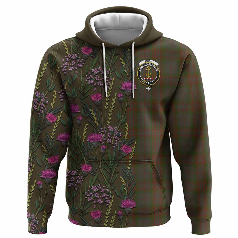 ScotsTee Shop Scottish Gray Family Crest Tartan Hoodie Scottish Thistle Flower Half Style