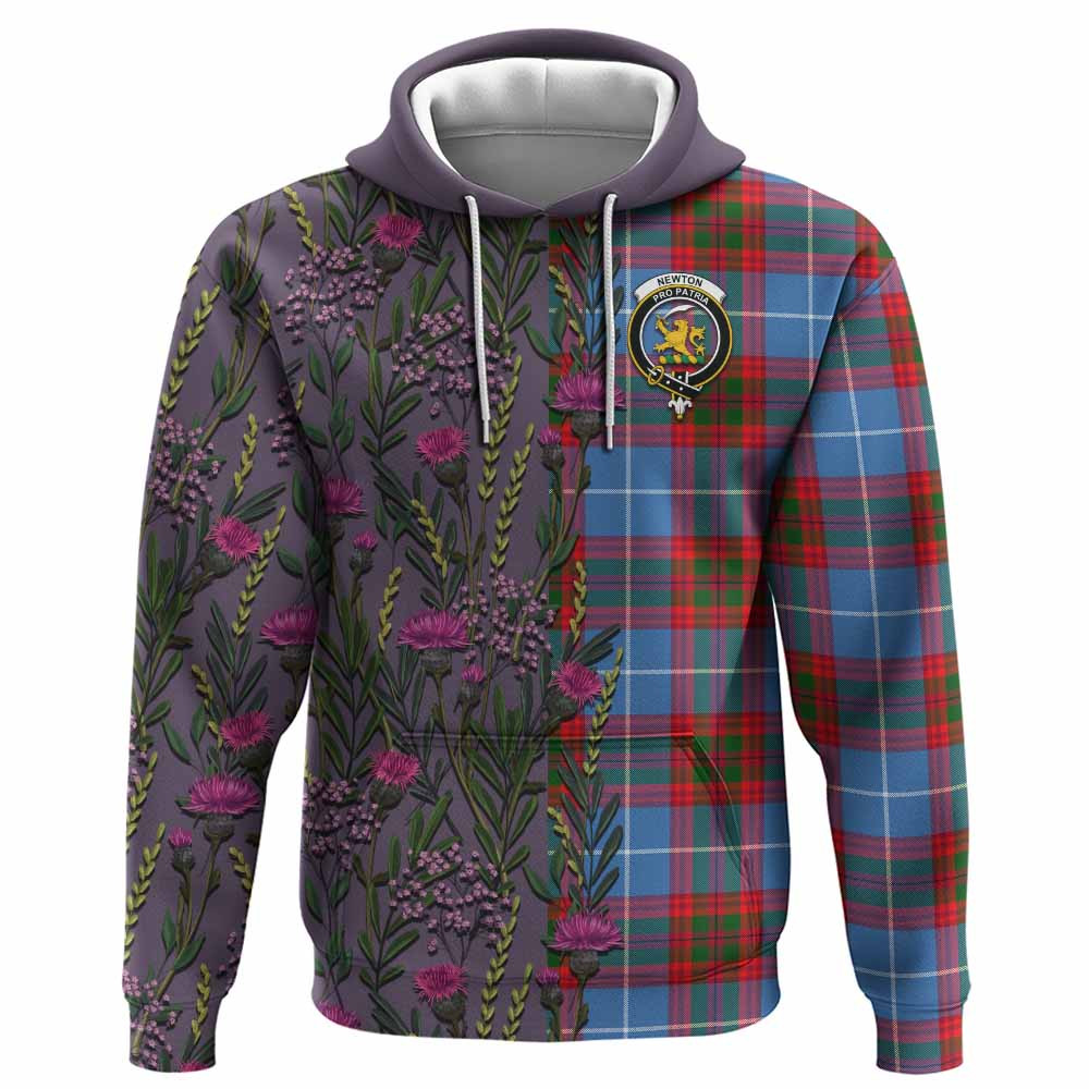 ScotsTee Shop Scottish Newton Family Crest Tartan Hoodie Scottish Thistle Flower Half Style
