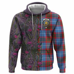 ScotsTee Shop Scottish Newton Family Crest Tartan Hoodie Scottish Thistle Flower Half Style