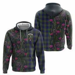 ScotsTee Shop Scottish MacLaren (McLaren) Family Crest Tartan Hoodie Scottish Thistle Flower Half Style