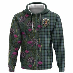 ScotsTee Shop Scottish Melville Family Crest Tartan Hoodie Scottish Thistle Flower Half Style