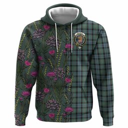 ScotsTee Shop Scottish Melville Family Crest Tartan Hoodie Scottish Thistle Flower Half Style