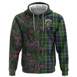 ScotsTee Shop Scottish McKellar Family Crest Tartan Hoodie Scottish Thistle Flower Half Style