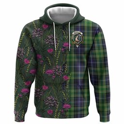 ScotsTee Shop Scottish McKellar Family Crest Tartan Hoodie Scottish Thistle Flower Half Style
