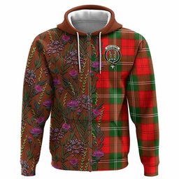 ScotsTee Shop Scottish Gartshore Family Crest Tartan Hoodie Scottish Thistle Flower Half Style