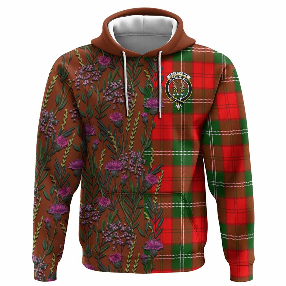 ScotsTee Shop Scottish Gartshore Family Crest Tartan Hoodie Scottish Thistle Flower Half Style