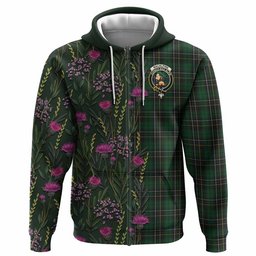 ScotsTee Shop Scottish MacAlpine (MacAlpin) Family Crest Tartan Hoodie Scottish Thistle Flower Half Style