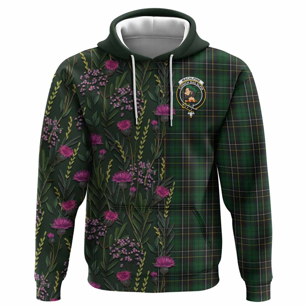 ScotsTee Shop Scottish MacAlpine (MacAlpin) Family Crest Tartan Hoodie Scottish Thistle Flower Half Style