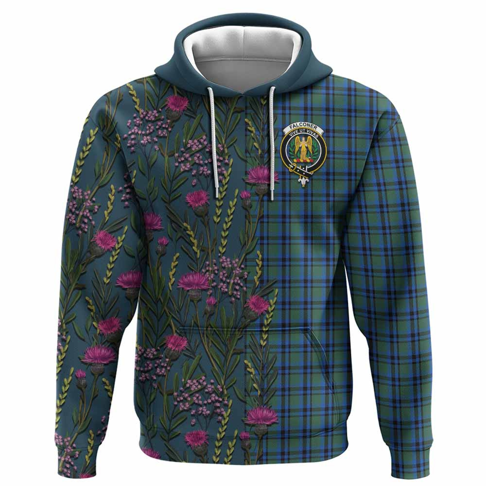 ScotsTee Shop Scottish Falconer Family Crest Tartan Hoodie Scottish Thistle Flower Half Style