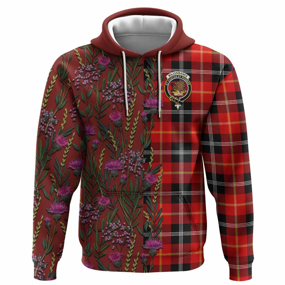 ScotsTee Shop Scottish Majoribanks Family Crest Tartan Hoodie Scottish Thistle Flower Half Style