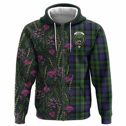 ScotsTee Shop Scottish Mowat Family Crest Tartan Hoodie Scottish Thistle Flower Half Style