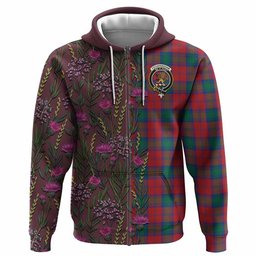 ScotsTee Shop Scottish Fotheringham (Fotheringhame) Family Crest Tartan Hoodie Scottish Thistle Flower Half Style