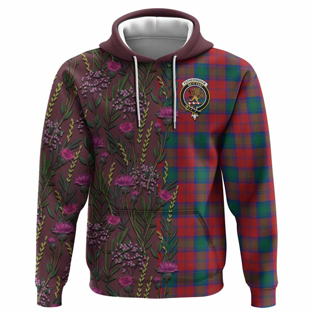 ScotsTee Shop Scottish Fotheringham (Fotheringhame) Family Crest Tartan Hoodie Scottish Thistle Flower Half Style