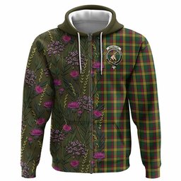 ScotsTee Shop Scottish MacMillan (McMillan) Family Crest Tartan Hoodie Scottish Thistle Flower Half Style