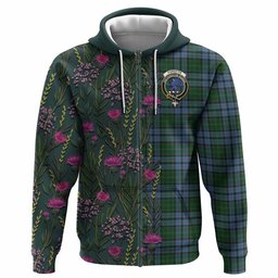 ScotsTee Shop Scottish Forsyth Family Crest Tartan Hoodie Scottish Thistle Flower Half Style