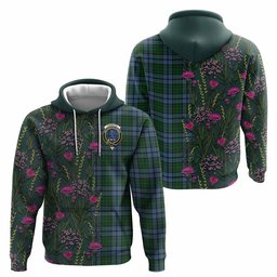 ScotsTee Shop Scottish Forsyth Family Crest Tartan Hoodie Scottish Thistle Flower Half Style