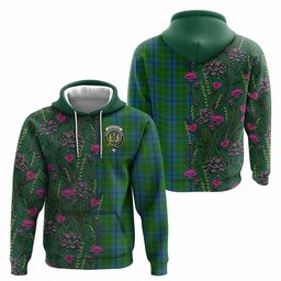 ScotsTee Shop Scottish Johnstone (Johnston) Family Crest Tartan Hoodie Scottish Thistle Flower Half Style