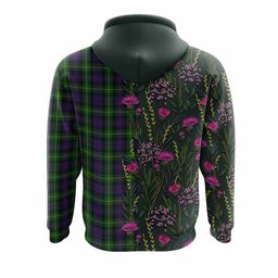 ScotsTee Shop Scottish Farquharson Family Crest Tartan Hoodie Scottish Thistle Flower Half Style