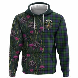 ScotsTee Shop Scottish Gordon Family Crest Tartan Hoodie Scottish Thistle Flower Half Style
