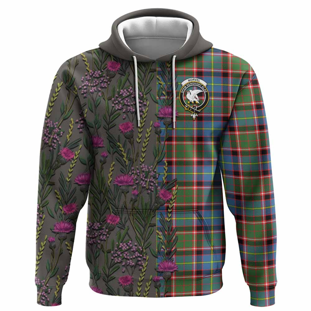 ScotsTee Shop Scottish Norvel Family Crest Tartan Hoodie Scottish Thistle Flower Half Style