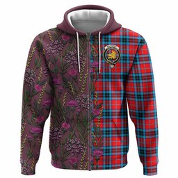 ScotsTee Shop Scottish MacTavish (McTavish) Family Crest Tartan Hoodie Scottish Thistle Flower Half Style