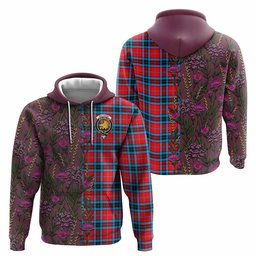 ScotsTee Shop Scottish MacTavish (McTavish) Family Crest Tartan Hoodie Scottish Thistle Flower Half Style