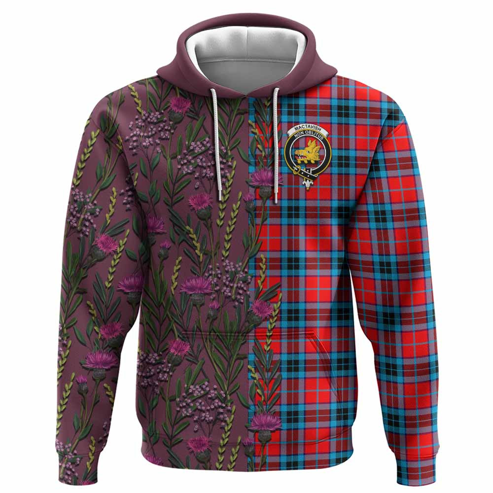 ScotsTee Shop Scottish MacTavish (McTavish) Family Crest Tartan Hoodie Scottish Thistle Flower Half Style