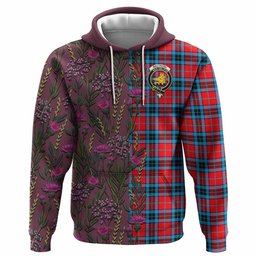 ScotsTee Shop Scottish MacTavish (McTavish) Family Crest Tartan Hoodie Scottish Thistle Flower Half Style