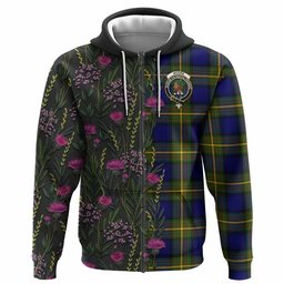 ScotsTee Shop Scottish Moore Family Crest Tartan Hoodie Scottish Thistle Flower Half Style