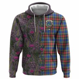 ScotsTee Shop Scottish MacBeth (McBeth) Family Crest Tartan Hoodie Scottish Thistle Flower Half Style