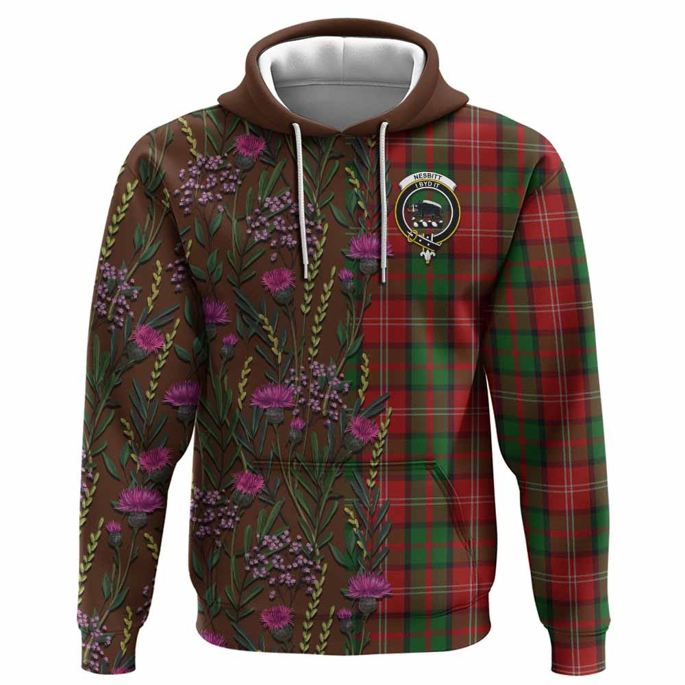 ScotsTee Shop Scottish Nesbitt (Nisbet) Family Crest Tartan Hoodie Scottish Thistle Flower Half Style