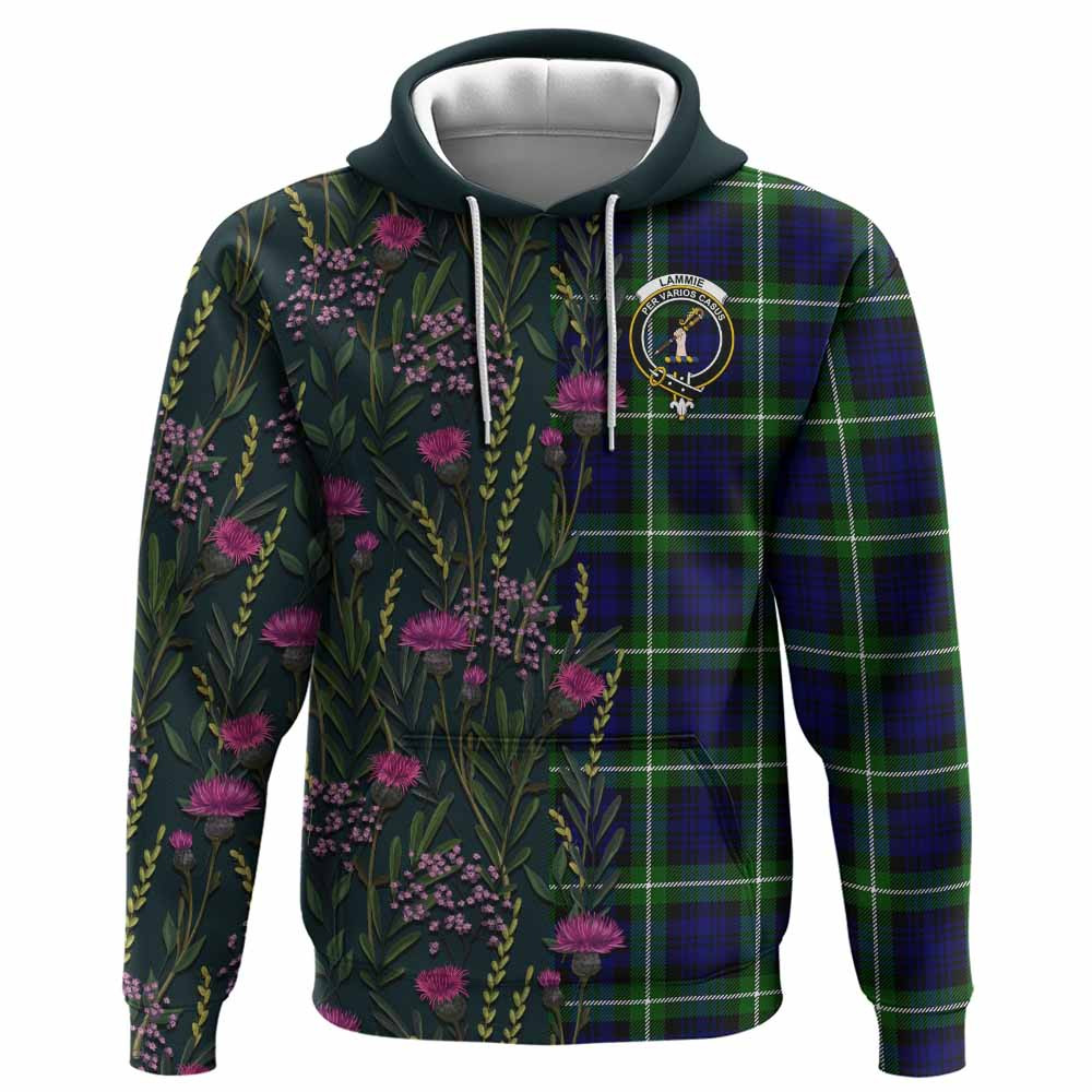 ScotsTee Shop Scottish Lammie Family Crest Tartan Hoodie Scottish Thistle Flower Half Style