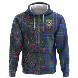 ScotsTee Shop Scottish Edmonstone Family Crest Tartan Hoodie Scottish Thistle Flower Half Style