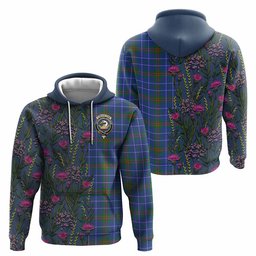ScotsTee Shop Scottish Edmonstone Family Crest Tartan Hoodie Scottish Thistle Flower Half Style