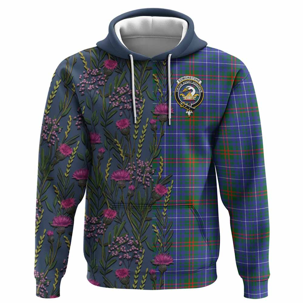 ScotsTee Shop Scottish Edmonstone Family Crest Tartan Hoodie Scottish Thistle Flower Half Style