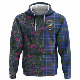 ScotsTee Shop Scottish Edmonstone Family Crest Tartan Hoodie Scottish Thistle Flower Half Style
