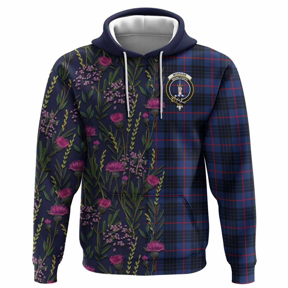 ScotsTee Shop Scottish Morgan Family Crest Tartan Hoodie Scottish Thistle Flower Half Style