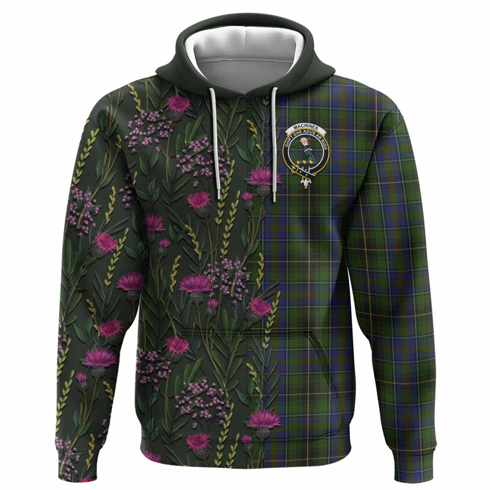 ScotsTee Shop Scottish MacInnes (McInnes) Family Crest Tartan Hoodie Scottish Thistle Flower Half Style