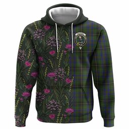 ScotsTee Shop Scottish MacInnes (McInnes) Family Crest Tartan Hoodie Scottish Thistle Flower Half Style