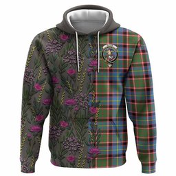 ScotsTee Shop Scottish Glass Family Crest Tartan Hoodie Scottish Thistle Flower Half Style