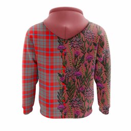 ScotsTee Shop Scottish Moubray Family Crest Tartan Hoodie Scottish Thistle Flower Half Style