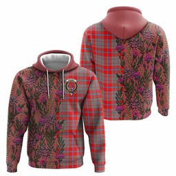 ScotsTee Shop Scottish Moubray Family Crest Tartan Hoodie Scottish Thistle Flower Half Style