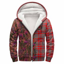 ScotsTee Shop Scottish Moubray Family Crest Tartan Hoodie Scottish Thistle Flower Half Style