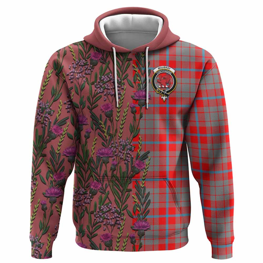 ScotsTee Shop Scottish Moubray Family Crest Tartan Hoodie Scottish Thistle Flower Half Style
